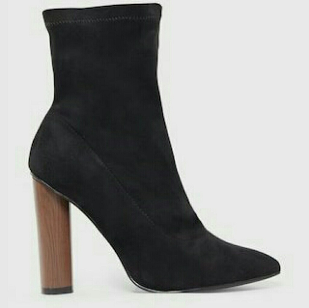 Black faux suede ankle sock boots